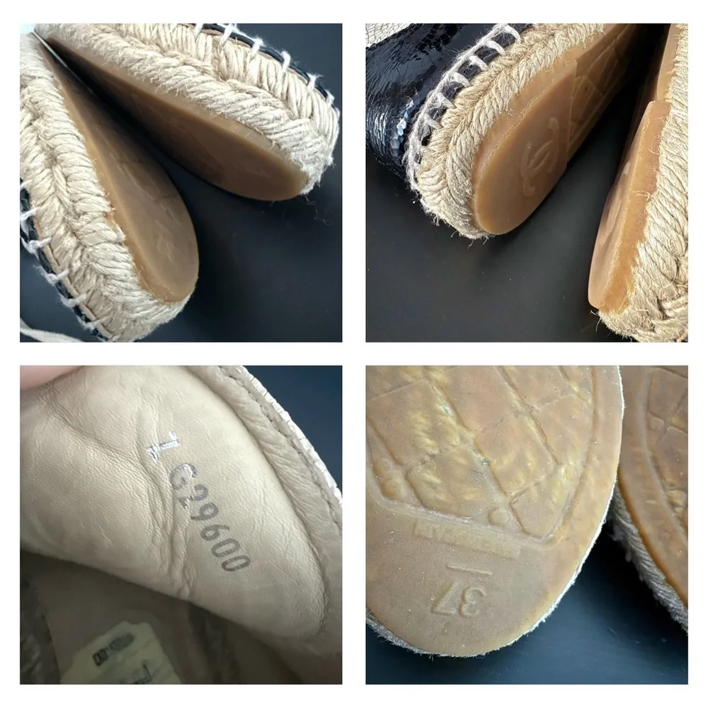 Chanel Two Tone Crackle Leather CC Logo Espadrille Lace Up High Top Sneakers